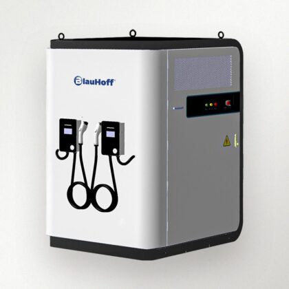 Wall-mounted industrial electric charging station.